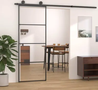 Zdjęcie produktu dla vidaXL Drzwi przesuwne z aluminium i szkła ESG 76x205 cm czarne