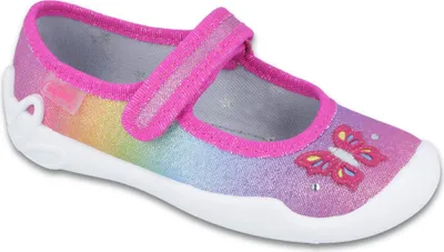 Produktbild von Mädchen Ballerinas Hausschuhe Befado Schmetterling Regenbogen Rosa 27