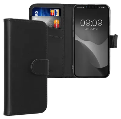 Produktbild von kwmobile Hülle kompatibel mit Apple iPhone 17e / iPhone 16e - Kunstleder Handyhülle mit Kartenfächern - in Schwarz