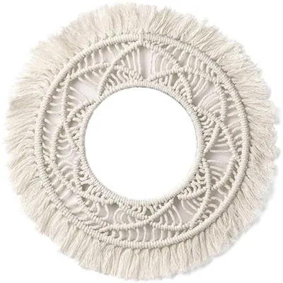 Produktbild von Vintage Wandspiegel dekorativ, Boho Makramee Spiegel Bilderrahmen Dekoration, runder Spiegel Replik