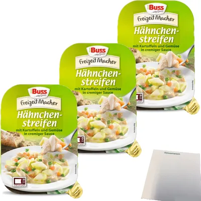 Produktbild von Buss Hähnchenstreifen in cremiger Sauce mit Kartoffeln und feinem Gemüse 3er Pack (3x300g Packung) + usy Block