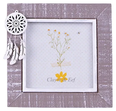 Obrázok produktu pre Clayre & Eef Rám obrazu 10x10 cm Sivý biely drevený lapač snov