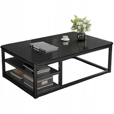 Obrázek produktu pro Moderní Konferenční Stolek S Policemi Do Obývacího Pokoje Velký Černý Loft 120 Cm