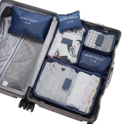 Imagen del producto de Bolsas de almacenamiento para viajes, organizadores de diferentes tamaños, bolsas impermeables, color azul