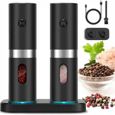 Image de Moulin à poivre électrique - Noir - Rechargeable par USB - Réglage de la finesse - Avec éclairage LED