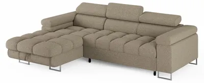 Image de ECKSOFA CLOUD, canapé d'angle beige en tissu bouclé, avec fonction convertible et coffre de rangement