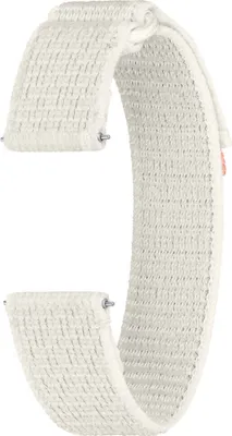 A white watch band is shown against a white background.