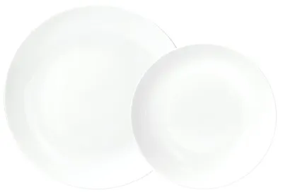 12-teiliges Porzellan-Tafelservice, 6 flache + 6 Suppenteller, 27 cm, weiß