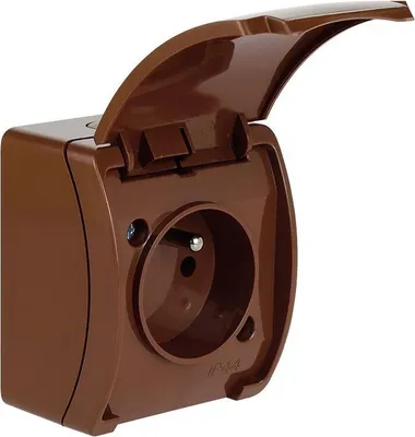 Immagine prodotto di Presa stagna con contatto di terra (2P+Z) con coperchio a cerniera, marrone, IP44 KOALA 161-02 ViPlast