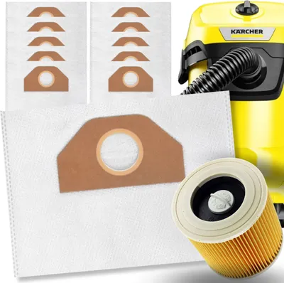 Produktbild von 10x worki i filtry do odkurzaczy Karcher WD3 SE4001 WD2 PLUS KWD3 V-17 V15 V12, worki materiałowe do odkurzaczy Kärcher, nowe, mocne i trwałe