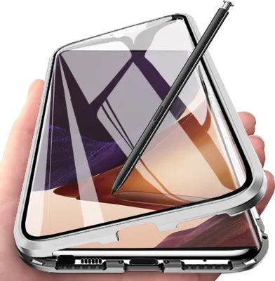 Immagine prodotto di Galaxy Note 20 Ultra Case, copertura completa in vetro temperato con assorbimento magnetico, telaio in metallo, custodia protettiva completa per Samsung Galaxy Note 20 Ultra Argento