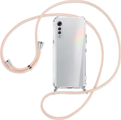 Produktbild von Handykette Backcover-Schutzhülle mit Band (Metall silberfarben) für LG Velvet - rose peach