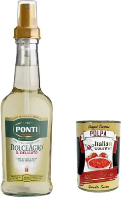 Produktbild von 6x Ponti Essig Dolceagro Il Delicato Spray Weinessig Essig und aromatischer Traubenmost, 250ml Glasflasche + Italian Gourmet polpa 400g
