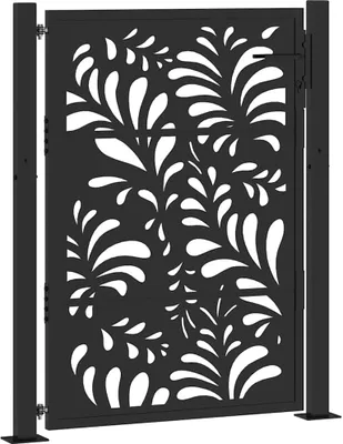 Image de Portail de jardin noir 100x125 cm en acier avec design ondulé