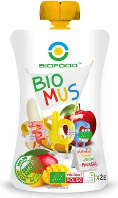 Produktbild von MUS MANGO – BANANE – APFEL GLUTENFREI  120 g – BIOFOOD