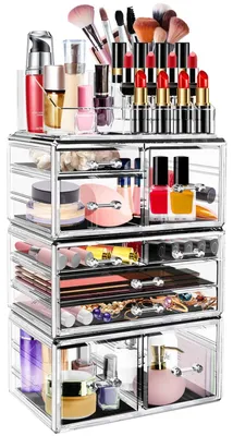 Immagine prodotto di Omgoods - Organizer per trucchi trasparente - Contenitore in acrilico per cosmetici e gioielli con cassetti