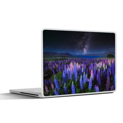 Produktbild von MuchoWow® Laptop Aufkleber Sticker Cover Blumen - Nacht - Lupine - Sternenhimmel - Lila - Natur 30x21 cm - Sticker für Laptop - Selbstklebend
