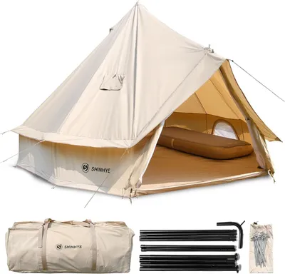 Zdjęcie produktu dla Namiot typu Glockentent o wymiarach 3 m/4 m/5 m, namiot glampingowy dla 3-8 osób, wodoodporny, namiot typu jurta do użytku na zewnątrz, na kempingu, dla rodzin, namiot z płótna z możliwością podłączenia kuchenki