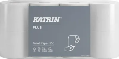 Obrázok produktu pre Papír toaletní Katrin Plus 150, 3vrstvý, celulóza, o 11,8 cm, 17,3 m, 150 útržků, bílý, 8 ks (16525)