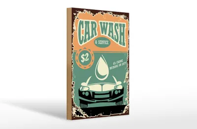 Produktbild von Holzschild Retro 20x30cm Car Wash Service mechanic on duty