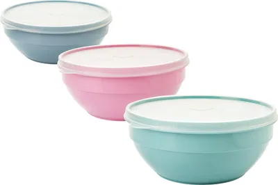 Produktbild von 3 Schüsseln mit Deckel vielseitig, rund, für Küche & Picknick, 3er-Set