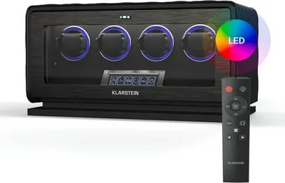 Produktbild von Klarstein LuminousTime Uhrenbeweger 4 Uhren – Automatik-Uhrenbeweger mit Flüsterleisem Japanischem Motor, LCD-Touchpanel & Fernbedienung, 20 TPD-Einstellungen, RGB & LED-Beleuchtung,