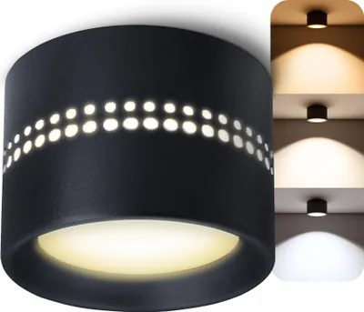 Produktbild von SSC-LUXon ALAPI Deckenleuchte Spot schwarz mit indirektem Licht 230V - kleine Aufputz Lampe flach inkl. GX53 Lampe drei einstellbaren Lichtfarben 3CCT
