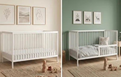 Obrázek produktu pro Kids Collective Dětská postýlka Postýlka s bočnicemi Dětská postýlka s ochrannou zábranou 60x120 70x140  z pevného bukového dřeva, vyrobeno v Evropě 70x140 cm Bílá