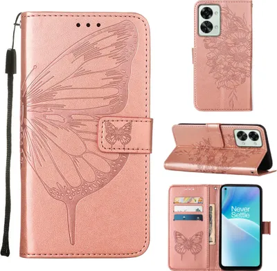Obrázek produktu pro OnePlusNord 2T 5G Case, Butterfly Embossing Flip Leather Card Holder Case Kožené pouzdro se stojánkem pro OnePlus Nord 2T 5G Rose Gold