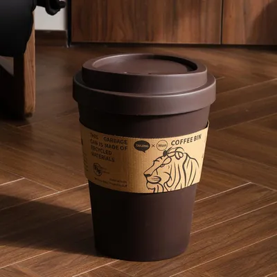 Produktbild von Mülleimer im Kaffeebecher-Design – geeignet für Wohnzimmer, Schlafzimmer und Büro 10L Braun 23.5 × 16.4 × 33.5 cm /KFLJT-ZD/