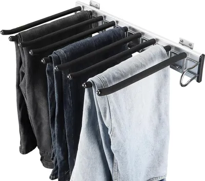 Produktbild von Ausziehbarer Hosenhalter aus rostfreiem Stahl für platzsparende Nutzung im Kleiderschrank