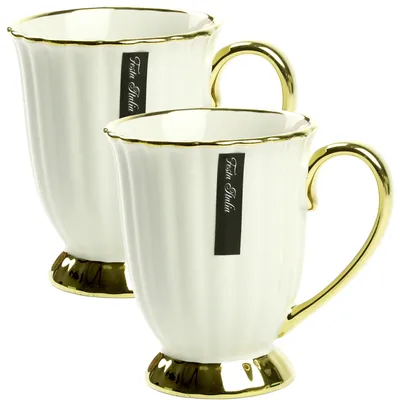 Produktbild von Kaffeebecher Becher 2 Satz Porzellan Kaffeetasse mit Henkel Weiß/Gold 240 ml