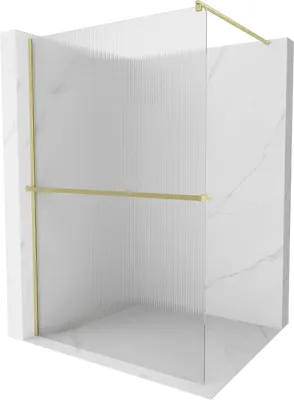 Produktbild von Mexen Kioto+ Duschwand mit Walk-in Regal 130 x 200 cm, transparent, gebürstetes Gold - 800-130-121-55-09