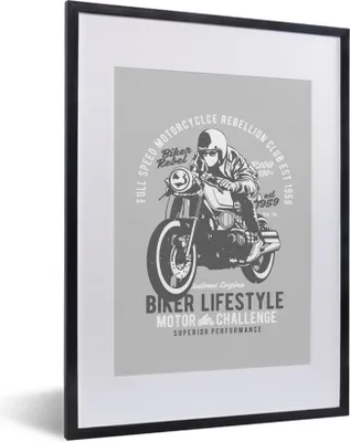 Produktbild von MuchoWow® MuchoWow® Gerahmtes Poster Mancave - Motor - Grau - Vintage 30x40 cm - Poster mit zchwarzem Bilderrahmen - Wandposter Schlafzimmer