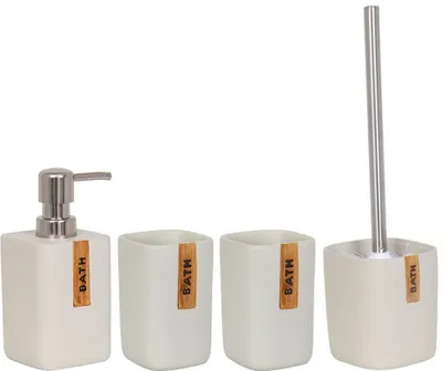 Produktbild von MSV Badezimmer Set, 4-teiliges Badzubehör aus Zement Iguacu, Seifenspender, WC Bürste, und Zahnputzbecher Grau