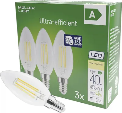 Obrázek produktu pro LED svíčka 485lm 2,2W E14 2700K 3-pack