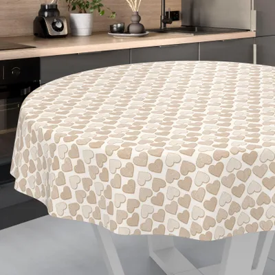 Produktbild von Tischdecke Shabby Chic Herz Beige Rund 120cm Schnittkante Wachstuch abwaschbar