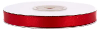 10mm breites, 20m langes, einseitig glänzendes rotes Satinband auf Rolle. Perfekt für Bastelprojekte und Geschenkverpackungen