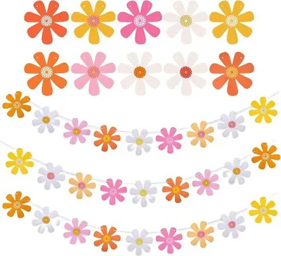Produktbild von Papieren Blumenbanner für Mädchenfeier - Hippie Dekoration - Sommerfest - Blumenpapier - Mädchenparty