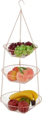 Produktbild von Famanu Obstkorb 3-stufig - 73 x 28 cm - Stahl - hängende Obstschale - Kupfer