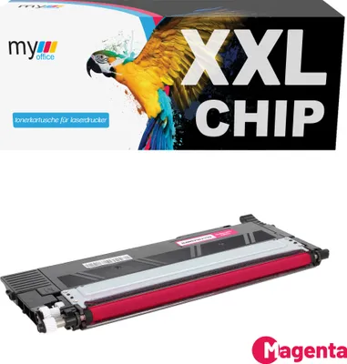 A product shot of a toner cartridge and its packaging.