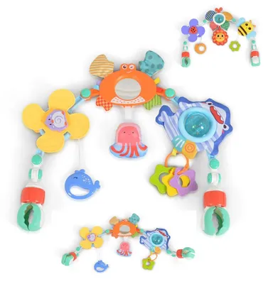 Produktbild von Moni Spielbogen für Kinderbett, Kinderwagen, Spielmatte Rassel Beißring Motorik grün