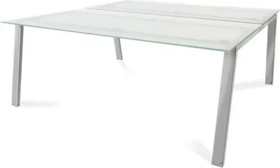 Produktbild von Mehrfacharbeitstisch Blanca BxTxH 180x163x73cm Gestell verchromt Platte Glas satiniert