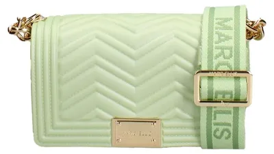 Produktbild von Damenhandtasche aus veganem Leder, hellgrün, gesteppt, mit goldfarbener Kette