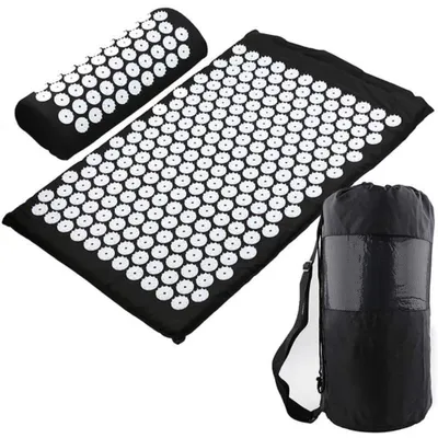Produktbild von Pro Sport Akupressurmatte und Kissen Set, Entspannungsmatte für Rücken und Nacken, Schwarz