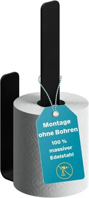 Produktbild von Unyqoos® Selbstklebender Toilettenpapierhalter aus matt-schwarzem Edelstahl mit 3M-Klebepad – Montage ohne Bohren, für Bad & Küche
