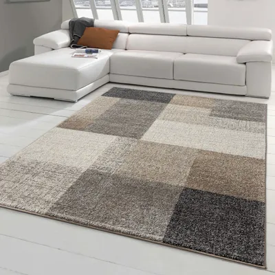 Produktbild von Moderner Wohnzimmerteppich mit quadratischen Mustern grau beige Größe - 200x280 cm