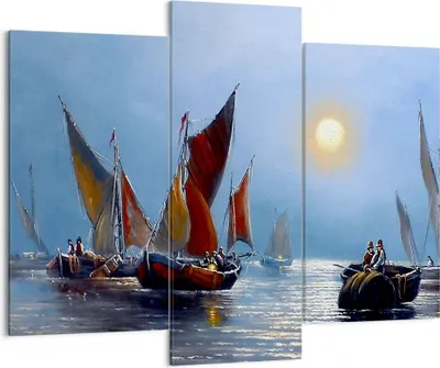 Produktbild von Bild auf Leinwand - Leinwandbild - Boote Sonne Fischer Angeln - 130x100cm - Wand Bild - Wanddeko - Leinwanddruck - Bilder - Kunstdruck - Wanddekoration - Leinwand bilder - Wandkunst - CB130x100-2957
