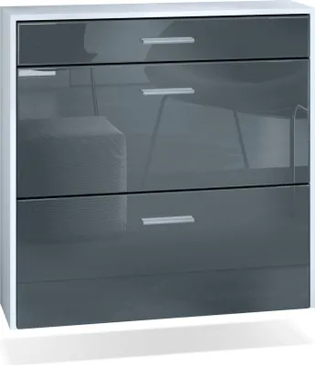 Produktbild von InnoFurn hängender Schuhschrank Roma Air Schmal mit 2 Klappen und 1 Schublade, Platzsparender Schuhkipper Flurschrank für Diele Flur Garderobe, Weiß matt/Grau Hochglanz (89 x 87 x 23 cm)