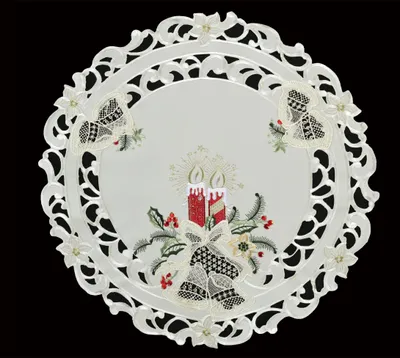 Produktbild von Spitzendecke Weihnachten / Tischwäsche / Tischdecke / Rot / 40cm Rund